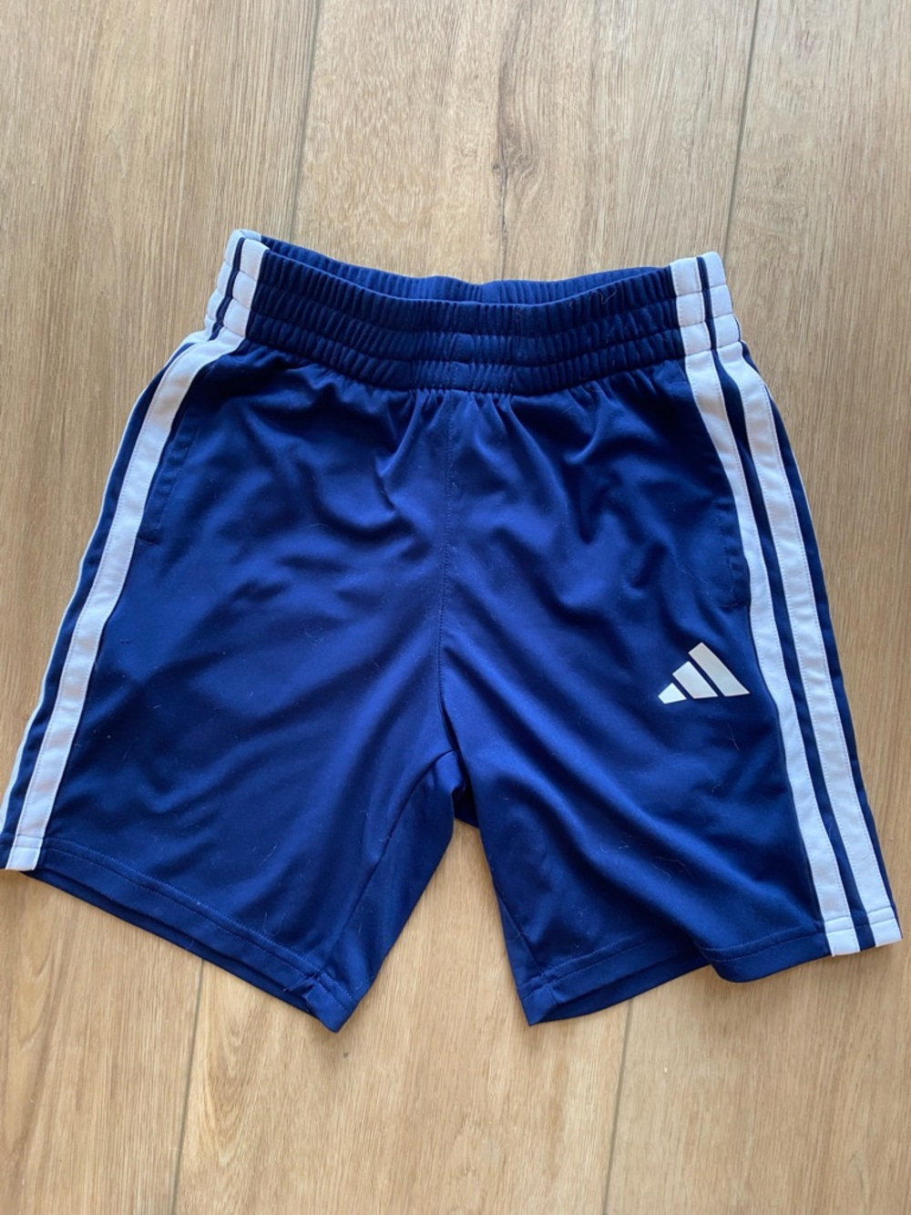 2 Pairs of adidas Boys Athletic Shorts Navy with White Stripes & Gray Sz S